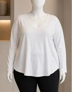 Terra & Sky Womens T-Shirt White Long Sleeve V-Neck Cotton Modal Plus Size 3X thumbnail 1