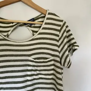 Democracy‎ green white knit striped short sleeved shirt women's size XS cotton thumbnail 2