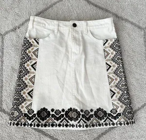 Anthropologie Pilcro and the Letterpress Embroidered Denim Cream Skirt Sz 0P thumbnail 1