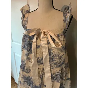 Blue and cream toile mini dress small thumbnail 5
