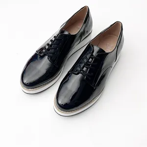 BRASH Black Faux Leather Textured Lace Up Platform Oxford Loafers 8.5 Preppy thumbnail 8