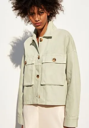 Zara Oversized Cropped Jean Jacket Pistachio Green Size Small thumbnail 1