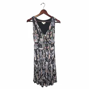 Maeve Anthropologie Womens Leslie Midi Paisley Faux Wrap V-Neck Dress Black S thumbnail 5