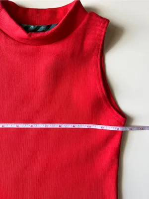 Red Ribbed Bodycon Mini Dress XS Sleeveless Mock Neck Stretch Fitted Chic thumbnail 6