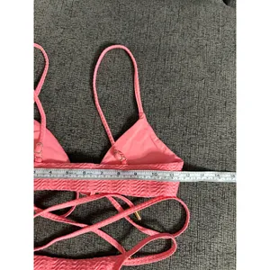 Monday Swimwear St.martin Bikini Top Bottom Set Textured in Azalea Pink size P/S thumbnail 12