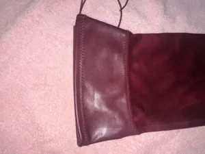 Burgundy suede thigh-high stiletto boots thumbnail 4