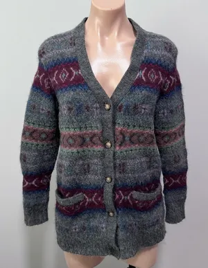 Polo Ralph Lauren Alpaca Wool Cardigan Sweater Medium Gray Stripe thumbnail 1