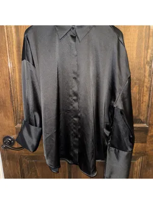 Zara Black satin blouse with french cuffs thumbnail 4
