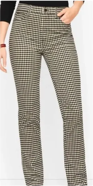 Talbots High-Waist Straight Leg Corduroy Pants Size 12P Black Gingham thumbnail 1