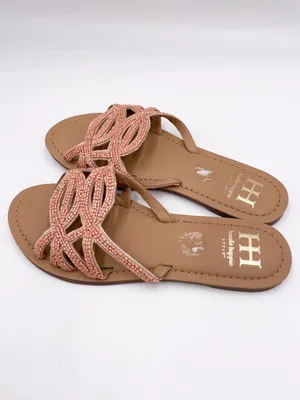 Haute Hippie Beaded Embellished Slide Sandals Women's Size 7 Peach Pink Bohemian thumbnail 9