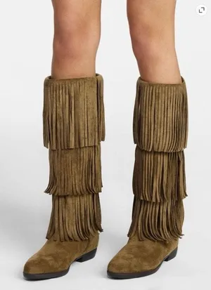 No Boundaries Tan Tall Faux Suede Fringe Boots Size 6 thumbnail 1