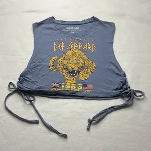 Def Leppard‎ Pyromania 1983 Tour Blue Crop Tank Top Size M Goodie Two Sleeves thumbnail 1