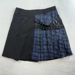 Punk L Large Pleated Plaid Mini Skirt Dark‎ Academia Twee Preppy School Girl thumbnail 3
