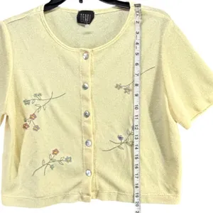 Vintage Teddi Cardigan Top Womens M Yellow Floral Embroidered Cottage Dainty thumbnail 9