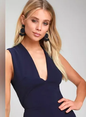 Sz S Thinking Out Loud Navy Blue Jumpsuit Criss Cross Cut Out Back thumbnail 2