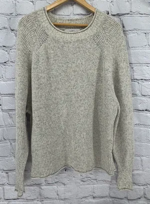 Loft Sweater Women's L Beige Marled Pullover Round Neck Rolled Hem Oversized thumbnail 1