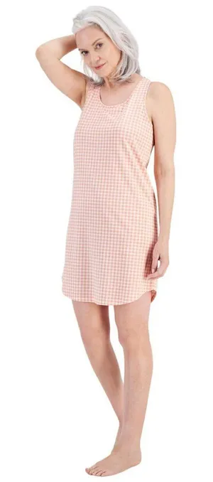 NEW Charter Club Floral Tank Sleep Shirt 100181258MS Gingham Coral Orange XS thumbnail 1