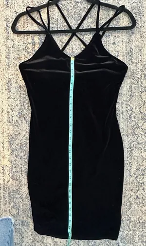 Black Velvet Slip Dress Criss Cross Straps Mini Bodycon thumbnail 1