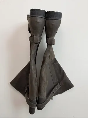 Torrid Boots Strappy Knee Faux Oil Suede Leather Buckles Tall Extra Wide Grey thumbnail 11