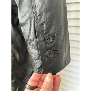 NYDA Black Leather Double Breasted Long‎ Trench Coat Women's Size L Goth Office thumbnail 5
