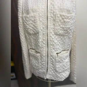 Zara Wool Blend Zip Front Textured Blazer Medium Winter White thumbnail 14