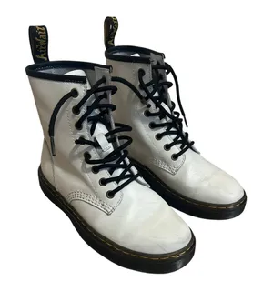 Dr. Martens White Leather Zavala Combat Boots Women's 7 Men's 6 thumbnail 1