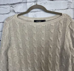 Lauren Ralph Lauren Black Label Cable Knit Cream Sweater Preppy Fall M Vintage thumbnail 5