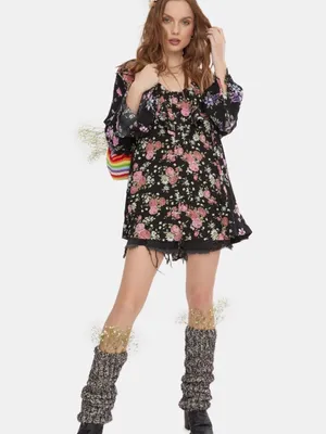 Nwt Free People Loretta Printed Tunic Floral Printed Blouse Black Combo - M thumbnail 3
