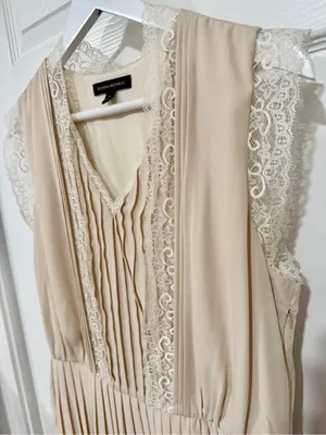 Banana Republic Lace Pleated Midi Dress Cream Romantic Cottagecore Size 6 thumbnail 5