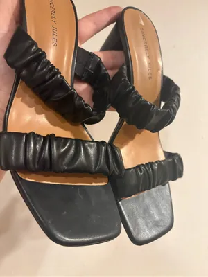 Sincerely Jules Black Ruched Double-Strap Slide Heels thumbnail 2