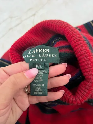 Vintage Ralph Lauren Red Striped Lambswool Turtleneck Sweater Size Large Petite thumbnail 4