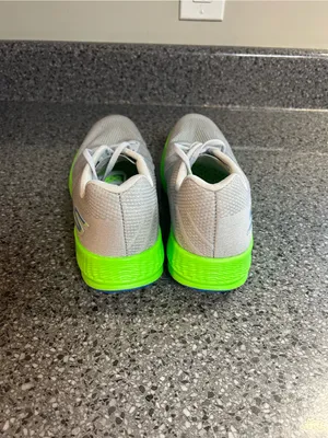 Skechers Light Gray Athletic Sneakers with Neon Green Soles thumbnail 2