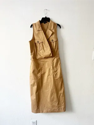 NEW Boston Proper Collared‎ Utility Midi Dress Iced Coffee Medium thumbnail 3