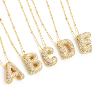 Letter H Initial Zircon Balloon Necklace Gold thumbnail 6