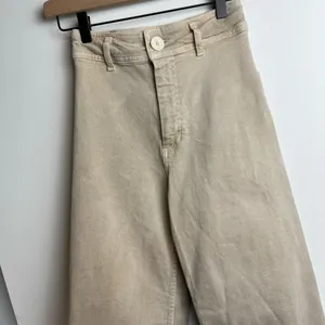 Zara Marine Straight Wide Leg Jeans Sz 0 Tan Beige High Rise Stretch thumbnail 5