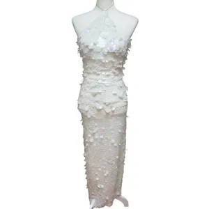 The New Arrivals White Sequin Embellished Halter Maxi Dress Bridal Size 36 thumbnail 2
