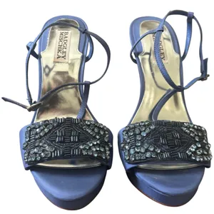Badgley Mischka Amara T Strap Beaded Heels Sandals Sz 8.5 Light Blue Satin thumbnail 7