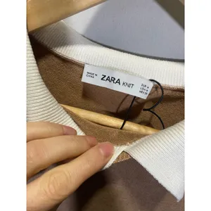 Zara Knit Sweater Women Medium Brown Peter Pan Collar Pearl Cuff Preppy‎ Office thumbnail 4