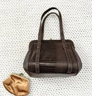 After Five Brown Reptile Textured Leather Framed Small Evening Bag Vintage thumbnail 8