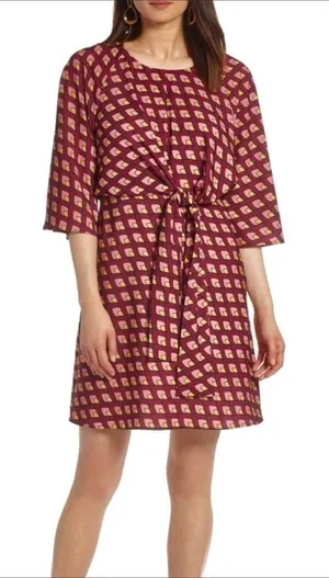 Halogen Tie Front Dress Square Burgundy Bow M NWT v6x thumbnail 1
