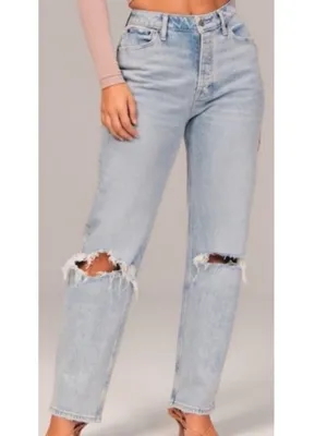 Abercrombie The Loose Jeans Curve Love Women’s Size 30 10 Short High Rise Light thumbnail 2