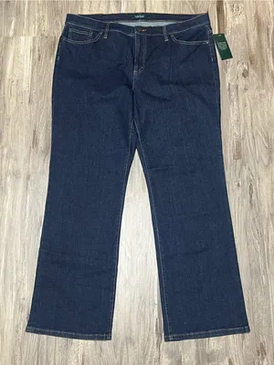 NWT Lauren Ralph Lauren Classic Straight Stretch Jeans Size 18 Dark Indigo Wash thumbnail 1