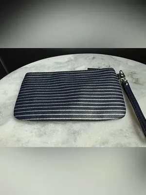 Express Navy and White Striped Wristlet Clutch thumbnail 3