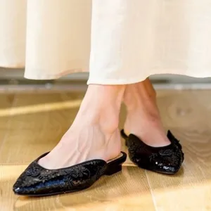 Report Black Beaded & Sequined Mules With Bamboo Insole thumbnail 1