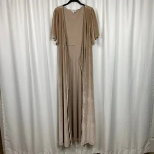 Baltic Born Beige Velvet Meghan Short Flutter Sleeve Wrap Maxi Dress Sz.XL thumbnail 6