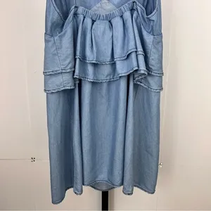 DO+BE Chambray Mini Dress Womens M Blue Tie Strap Ruffle Layered Boho Soft Girl thumbnail 8