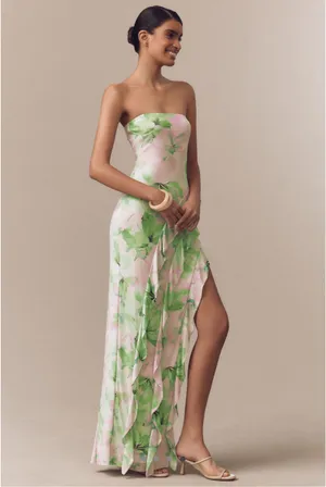Anthropologie AFRM Siobhan Strapless Dress - Pink & Green Floral thumbnail 3
