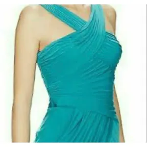 BCBGMAXAZRIA Helyn Blue Jade Ruched Crisscross Halter Mini Dress Medium NYC6P464 thumbnail 2