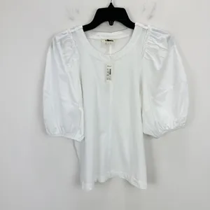 J.Crew Madewell Puff Sleeve Tee Shirt Cotton Top Relaxed Minimalist Eyelet White S NWT thumbnail 5