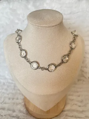Banana Republic Silver Tone Clear Rivoli Station Necklace 28”-30” Adjustable thumbnail 1